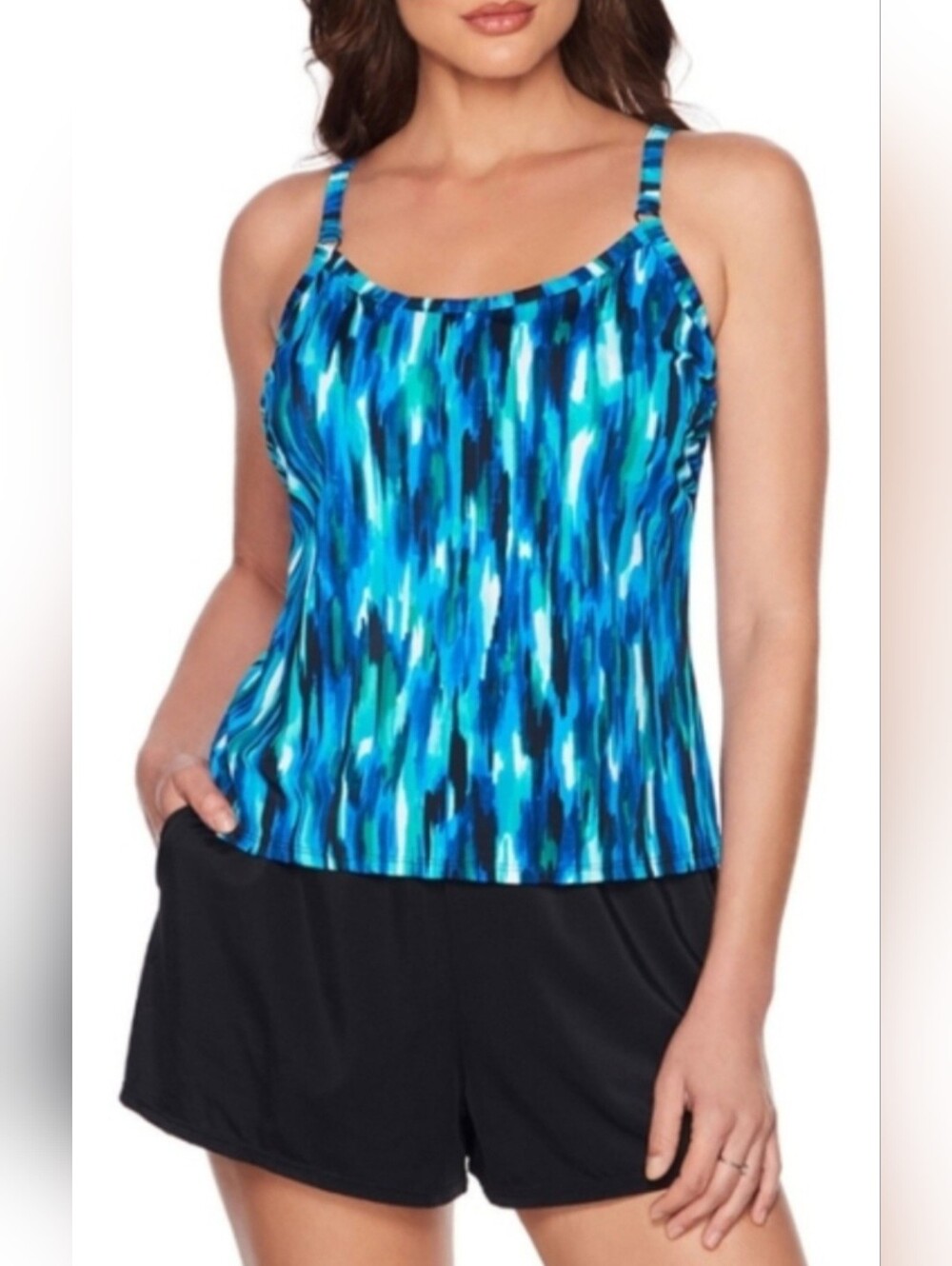 Trimshaper Farrah Blue Print Pattern One Piece Swimsuit Romper/Shorts